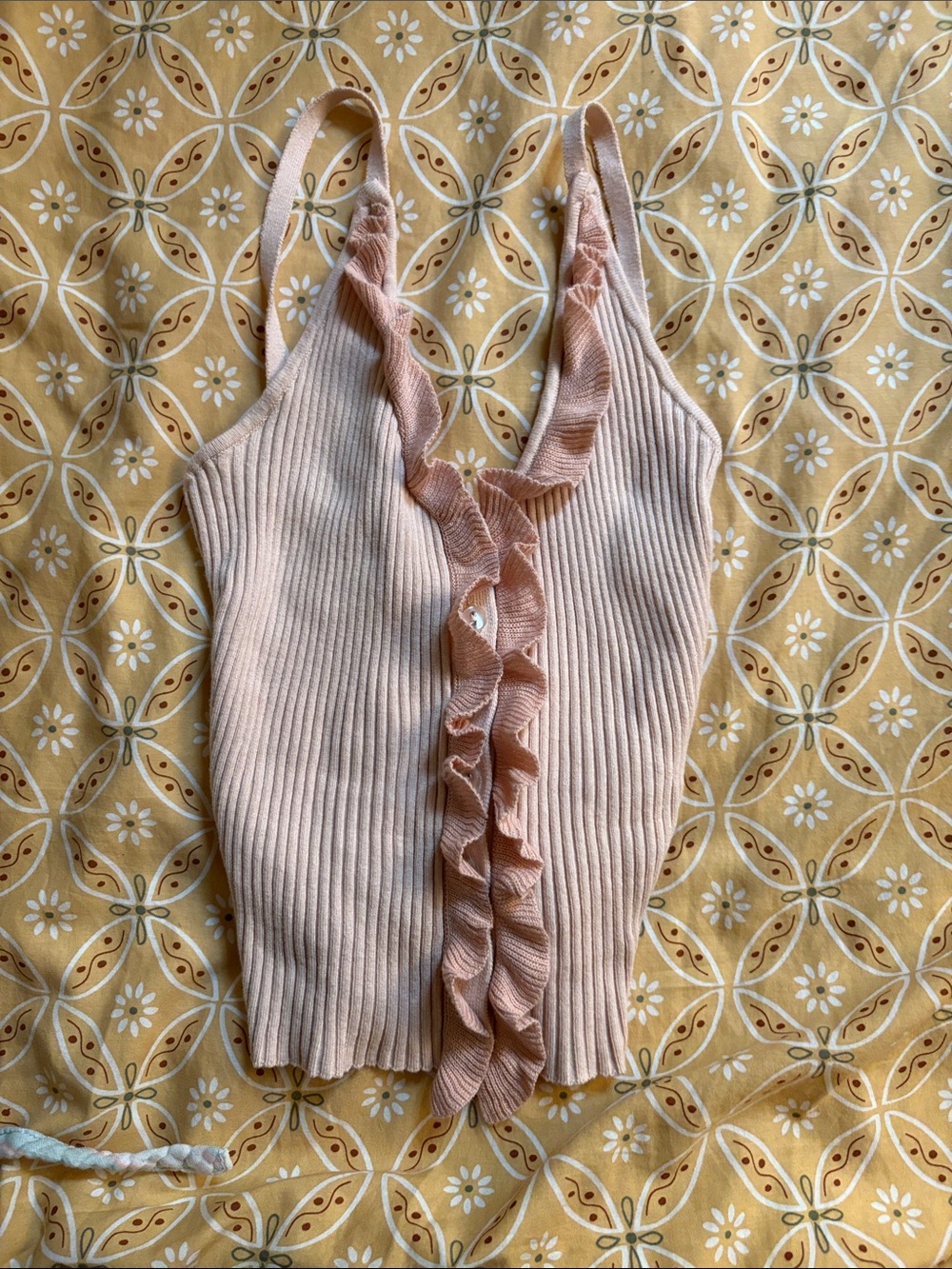 Garage Ribbed Ruffle Tank - Blush Pink